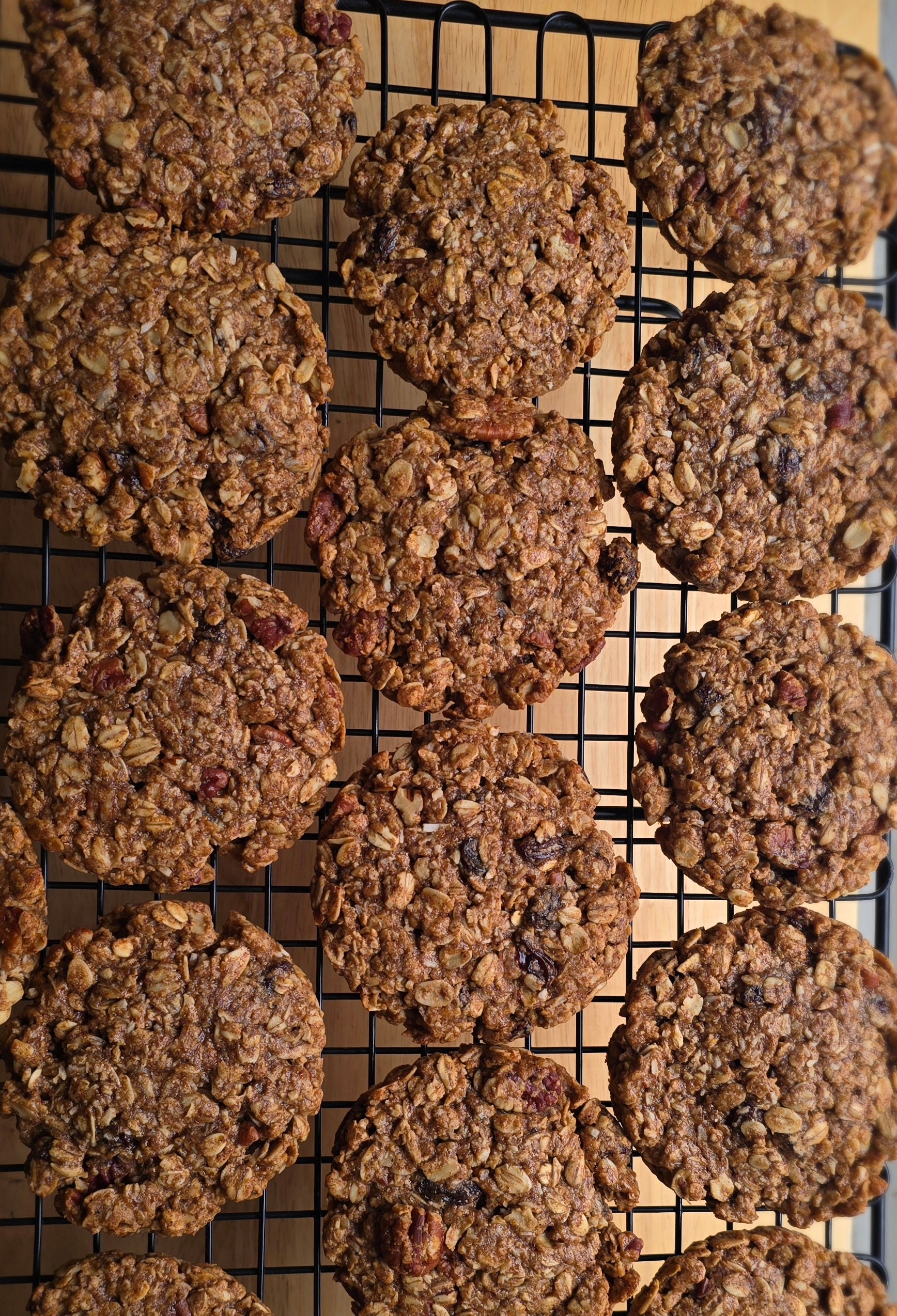 Oatmeal cookies on a cooling rack